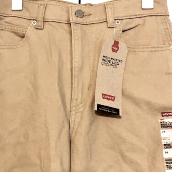 NWT LEVI'S High-Waisted Wide Leg Jean Crop Pant Khaki/Tan 26 - Picture 4 of 7